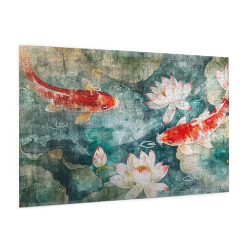 Puzzle Blume Puzzle 1500 Teile Koi-Fische Puzzles Erwachsene mit Geschenkbox, DIY Groß Holzpuzzle für Erwachsene, Geschicklichkeitsspiel für Die Ganze Familie Geschenke für Frauen 87 x 57 cm -561y von Zyupwjyy