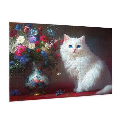 Puzzle Katze Puzzle 1500 Teile Blume Puzzles Erwachsene mit Geschenkbox, DIY Groß Holzpuzzle für Erwachsene, Geschicklichkeitsspiel für Die Ganze Familie Geschenke für Frauen 87 x 57 cm -2103y von Zyupwjyy