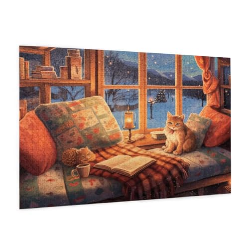 Puzzle Katze Puzzle 1500 Teile Landschaft Puzzles Erwachsene mit Geschenkbox, DIY Groß Holzpuzzle für Erwachsene, Geschicklichkeitsspiel für Die Ganze Familie Geschenke für Frauen 87 x 57 cm -895y von Zyupwjyy