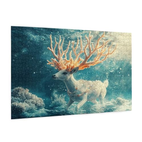 Reh Puzzle 2000 Teile Erwachsene Puzzle Tier Muster Design mit Geschenkbox-Verpackung als Geschenk für Frauen, Anspruchsvolle Familienaktivität für Erwachsene Anfänger, Zimmer Deko 99 x 70 cm -2034y von Zyupwjyy
