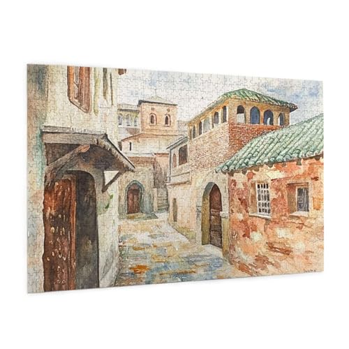 Retro Puzzle 300 Teile Erwachsene Puzzle Dorf Muster Design mit Geschenkbox-Verpackung als Geschenk für Frauen, Anspruchsvolle Familienaktivität für Erwachsene Anfänger, Zimmer Deko 40 x 28 cm -378y von Zyupwjyy