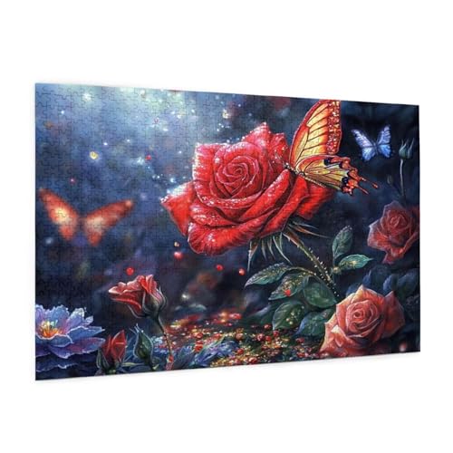 Rose Puzzle 2000 Teile Erwachsene Puzzle Schmetterling Muster Design mit Geschenkbox-Verpackung als Geschenk für Frauen, Anspruchsvolle Familienaktivität für Anfänger, Zimmer Deko 99 x 70 cm -2143y von Zyupwjyy