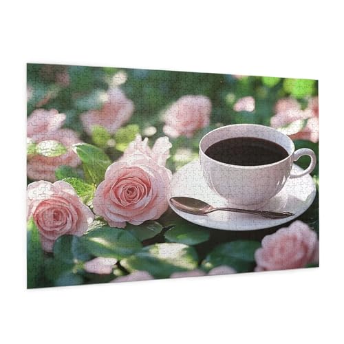 Rose Puzzle 300 Teile Erwachsene Puzzle Kaffee Muster Design mit Geschenkbox-Verpackung als Geschenk für Frauen, Anspruchsvolle Familienaktivität für Erwachsene Anfänger, Zimmer Deko 40 x 28 cm -921y von Zyupwjyy
