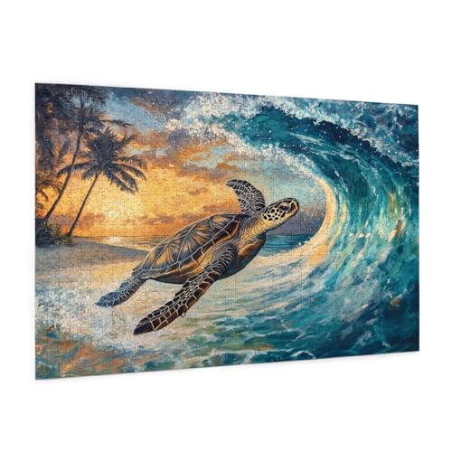 Schildkröte Puzzle 1000 Teile Erwachsene Puzzle Meer Muster Design mit Geschenkbox-Verpackung als Geschenk für Frauen, Anspruchsvolle Familienaktivität für Anfänger, Zimmer Deko 75 x 50 cm -1010y von Zyupwjyy