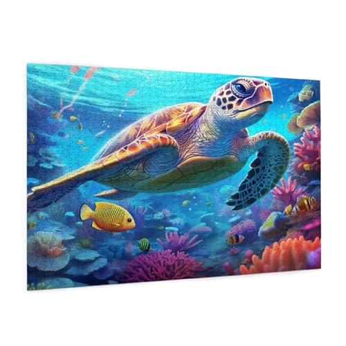 Schildkröte Puzzle 1000 Teile Erwachsene Puzzle Tier Muster Design mit Geschenkbox-Verpackung als Geschenk für Frauen, Anspruchsvolle Familienaktivität für Anfänger, Zimmer Deko 75 x 50 cm -1009y von Zyupwjyy