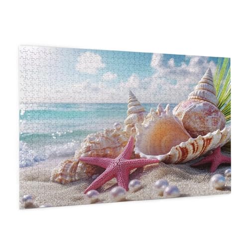 Strand Puzzle 1000 Teile Erwachsene Puzzle Hülse Muster Design mit Geschenkbox-Verpackung als Geschenk für Frauen, Anspruchsvolle Familienaktivität für Anfänger, Zimmer Deko 75 x 50 cm -1638y von Zyupwjyy