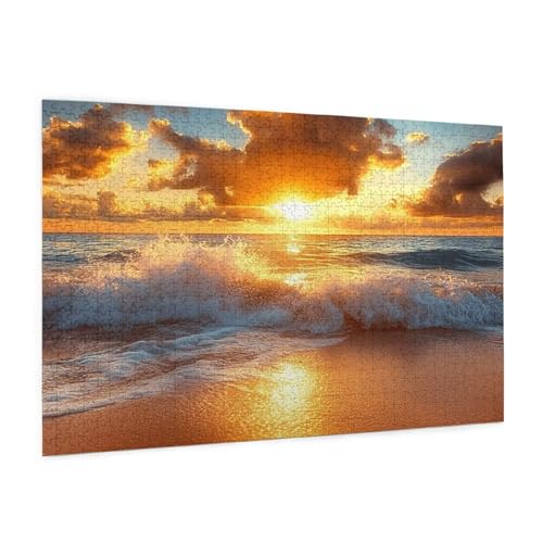 Strand Puzzle 5000 Teile Erwachsene Puzzle Untergehende Sonne Muster mit Geschenkbox-Verpackung als Geschenk für Frauen, Anspruchsvolle Familienaktivität für Anfänger, Zimmer Deko 105x156 cm -449y von Zyupwjyy