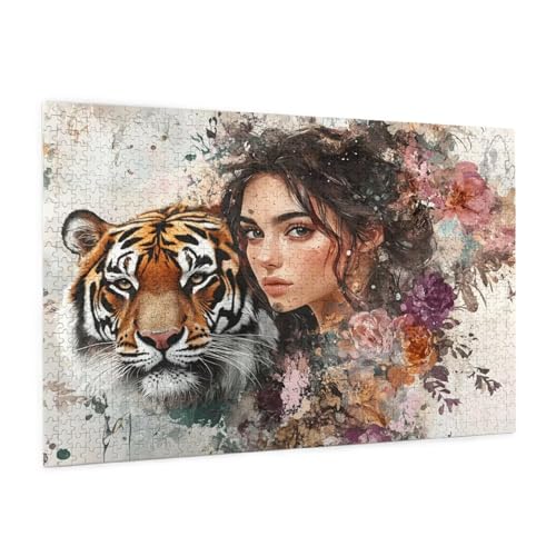 Tiger Puzzle 2000 Teile Erwachsene Puzzle Frau Muster Design mit Geschenkbox-Verpackung als Geschenk für Frauen, Anspruchsvolle Familienaktivität für Erwachsene Anfänger,Zimmer Deko 99 x 70 cm -2024y von Zyupwjyy