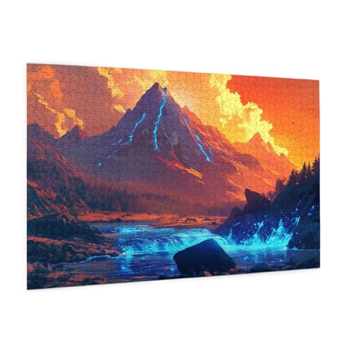 Vulkan Puzzle 1000 Teile Erwachsene Puzzle Landschaft Muster Design mit Geschenkbox-Verpackung als Geschenk für Frauen, Anspruchsvolle Familienaktivität für Anfänger, Zimmer Deko 75 x 50 cm -1895y von Zyupwjyy