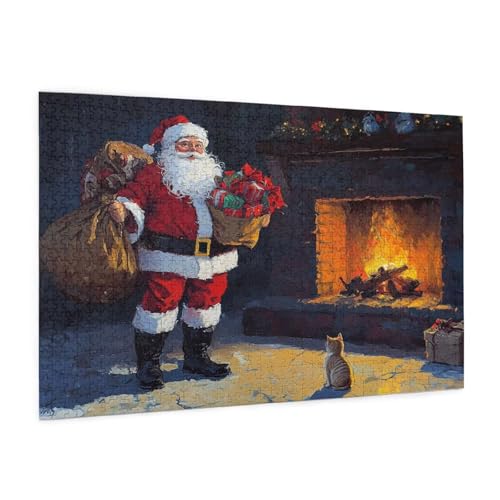 Weihnachten Puzzle 300 Teile Erwachsene Puzzle Weihnachtskamin Muster mit Geschenkbox-Verpackung als Geschenk für Frauen, Anspruchsvolle Familienaktivität für Anfänger, Zimmer Deko 40x28 cm -996y von Zyupwjyy