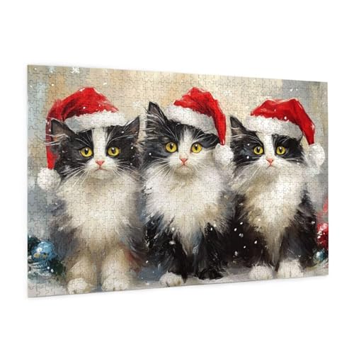 Weihnachten Puzzle 1000 Teile Erwachsene Puzzle Katze Muster Design mit Geschenkbox-Verpackung als Geschenk für Frauen, Anspruchsvolle Familienaktivität für Anfänger, Zimmer Deko 75 x 50 cm -2279y von Zyupwjyy