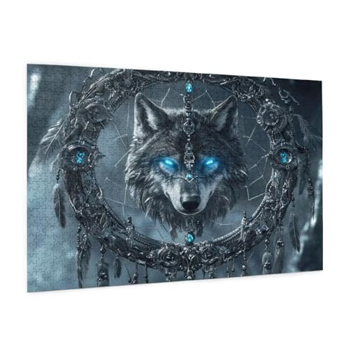 Wolf Puzzle 1000 Teile Erwachsene Puzzle Traumfänger Muster Design mit Geschenkbox-Verpackung als Geschenk für Frauen, Anspruchsvolle Familienaktivität für Anfänger, Zimmer Deko 75 x 50 cm -1997y von Zyupwjyy