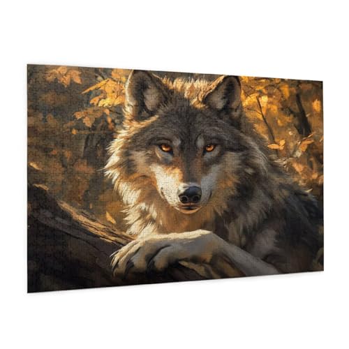 Wolf Puzzle 1000 Teile Erwachsene Puzzle Wald Muster Design mit Geschenkbox-Verpackung als Geschenk für Frauen, Anspruchsvolle Familienaktivität für Erwachsene Anfänger, Zimmer Deko 75 x 50 cm -2008y von Zyupwjyy