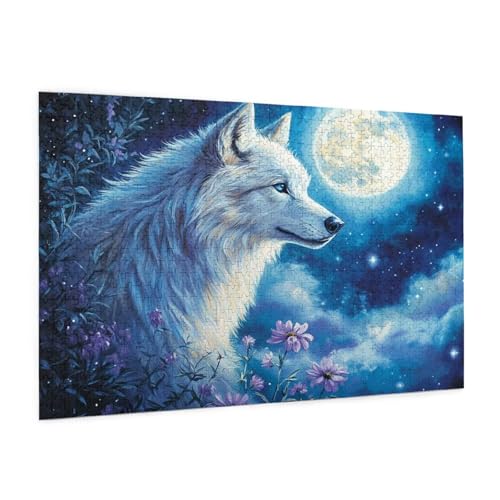Wolf Puzzle 300 Teile Erwachsene Puzzle Mond Muster Design mit Geschenkbox-Verpackung als Geschenk für Frauen, Anspruchsvolle Familienaktivität für Erwachsene Anfänger, Zimmer Deko 40 x 28 cm -2012y von Zyupwjyy