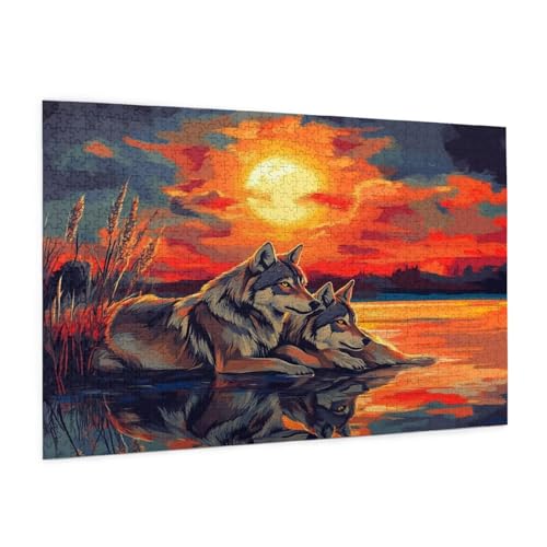 Wolf Puzzle 300 Teile Erwachsene Puzzle Mond Muster Design mit Geschenkbox-Verpackung als Geschenk für Frauen, Anspruchsvolle Familienaktivität für Erwachsene Anfänger, Zimmer Deko 40 x 28 cm -2011y von Zyupwjyy
