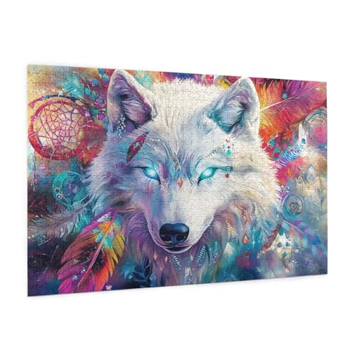 Wolf Puzzle 5000 Teile Erwachsene Puzzle Traumfänger Muster Design mit Geschenkbox-Verpackung als Geschenk für Frauen, Anspruchsvolle Familienaktivität für Anfänger, Zimmer Deko 105 x 156 cm -1996y von Zyupwjyy