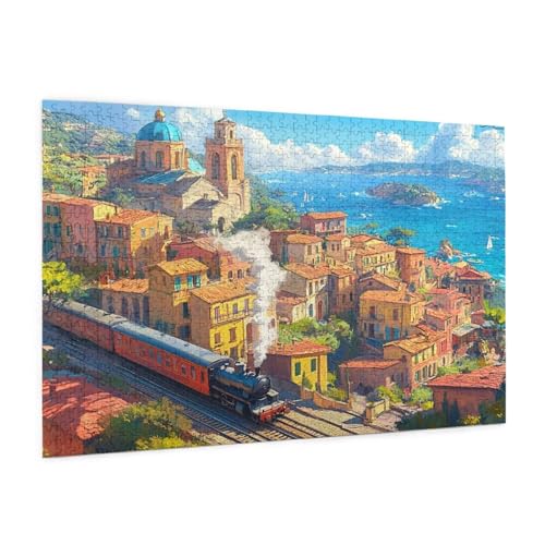 Zug Puzzle 300 Teile Erwachsene Puzzle Stadt Muster Design mit Geschenkbox-Verpackung als Geschenk für Frauen, Anspruchsvolle Familienaktivität für Erwachsene Anfänger, Zimmer Deko 40 x 28 cm -1886y von Zyupwjyy