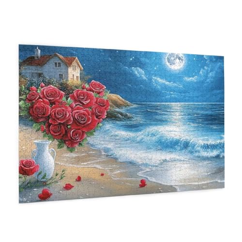 Zyupwjyy Rose Puzzle 2000 Teile Erwachsene Puzzle Strand Muster Design mit Geschenkbox-Verpackung als Geschenk für Frauen, Anspruchsvolle Familienaktivität für Anfänger, Zimmer Deko 99 x 70 cm -2142y von Zyupwjyy