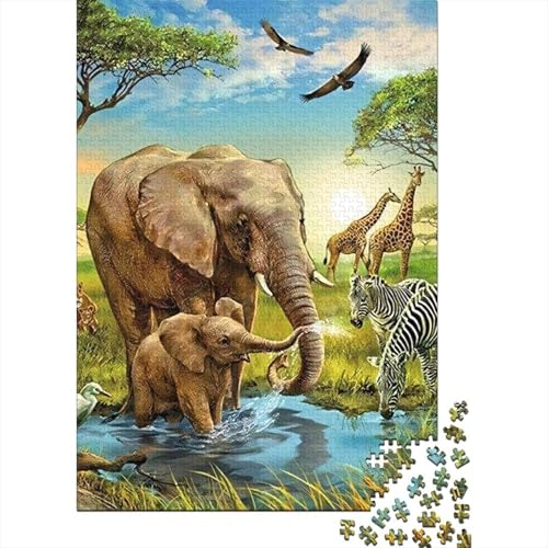 Afrikanischer Elefant Puzzle DIY Spiel Papier Rechteckiges Puzzle für Jungen oder Mädchen Geburtstagsgeschenk 38x26cm/1000 Teile von aaaaab