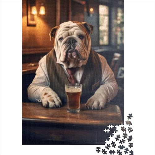 aaaaab Englische Bulldogge Holzpuzzle für Erwachsene, Puzzle 1000 Teile, Puzzlespiel für Erwachsene, interessantes Spielzeug, personalisiertes Puzzle, Lernspielzeug, 1000 Teile (75 x 50 cm) von aaaaab