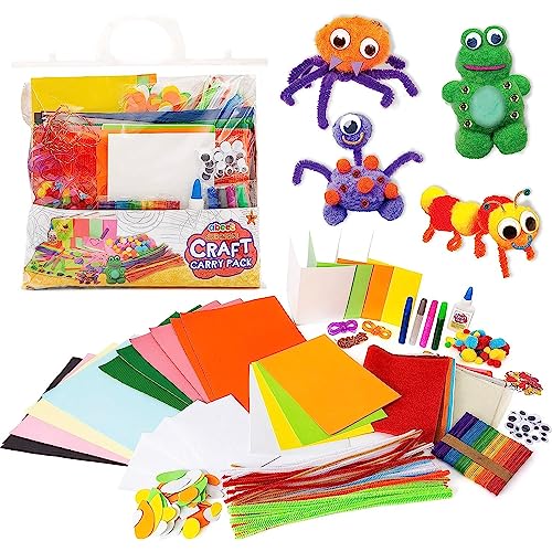 Abeec Kit Kreative Bastelarbeiten für Kinder - Tragbare Tasche mit Bürsten, bunten Stäbchen, Glitzerkleber, Zeichenpapier und vielem mehr - Kreative Bastelarbeiten für Kinder ab 5 Jahren. von abeec