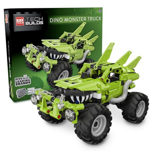Block Tech Bauen Sie Ihren eigenen Monstertruck | 307-teiliges Dino-Monstertruck-Set mit zurückziehbarem Motor und beweglichen Teilen | Das ultimative Geschenk für Jungen ab 6 Jahren von abeec