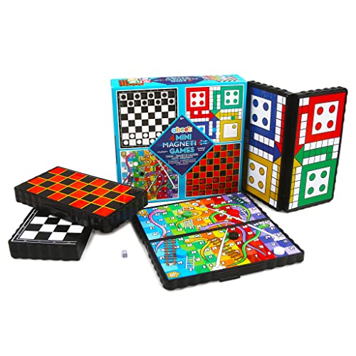 abeec 4 Mini Magnetspiele - 4 Pack Reisespiele inklusive Schach, Schlangen & Leitern, Ludo & Zugluft - Mini Brettspiele für Kinder 6+ von abeec