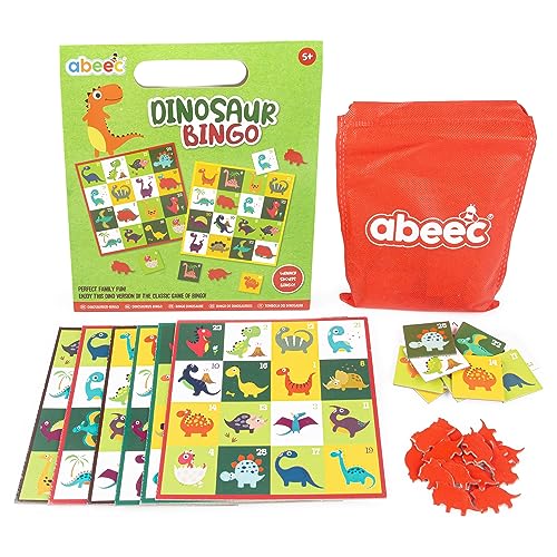 abeec Dinosaurier Bingo - Bingo-Spiel für Kinder und Erwachsene inklusive Bingo-Spielkarten, Bingo-Kartenmarkern und Bingo-Call-Out-Karten - Kinder-Bingo-Set 5+ von abeec