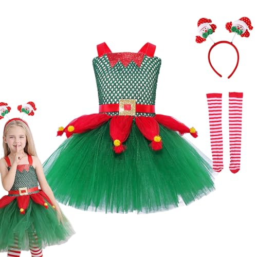 acime Elfenkostüm für Kinder - Mädchen Weihnachtselfenkleid | Weihnachtselfen-Kostüm für Mädchen, Weihnachtsmann-Kostüm, Outfit, Weihnachtskleidung, Stirnband, Cosplay von acime
