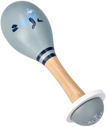 AdamToys - Maracas für Kinder - Holzrassel ab 6 Monate - Baby Musikspielzeug, Musikinstrument Kinder, Musikalisches Holzspielzeug - 16 x 5cm - mit Motiv Robbe von adam toys