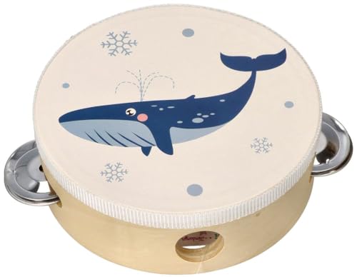 AdamToys - Tamburin für Kinder - Musikspielzeug ab 3 Jahren - Musikinstrument Kinder, Musikalisches Holzspielzeug - Abmessungen 13 x 4,5 cm - mit Motiv Wal von adam toys