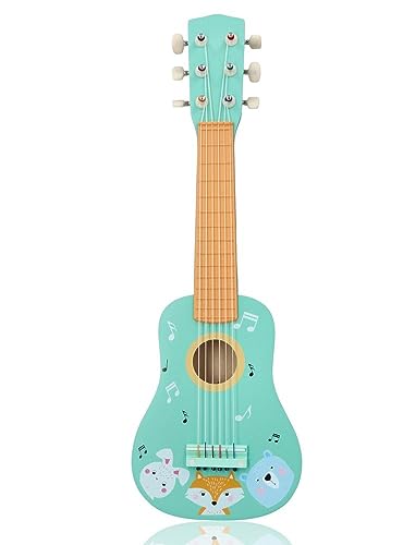 Kindergitarre aus Holz, Gitarre für Kinder ab 3 Jahre, 53x17x6 cm, 6-saitige Spielzeuggitarre, Nylonsaiten - mit Waldtieren und Noten verziert - bemaltes Holz - Musikinstrumente für Kinder von adam toys