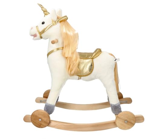 Schaukelpferd, interaktives Spielzeug mit Tiergeräuschen und Haltegriffen - Holzpferd für Ihr Baby ab 3 Jahren - Schaukeltier GOLDENES Einhorn - 75x36,5x73cm Schaukelpferd, interaktives Spielzeug mit Tiergeräuschen und Haltegriffen - Holzpferd für Ihr Baby ab 3 Jahren - Schaukeltier GOLDENES Einhorn - 75x36,5x73cm von adam toys