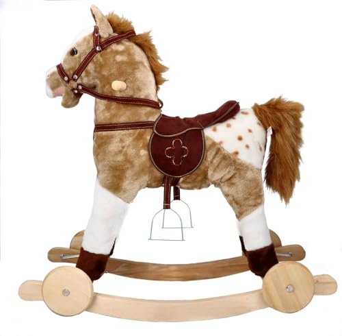 Schaukelpferd, interaktives Spielzeug mit Tiergeräuschen und Haltegriffen - Holzpferd für Ihr Baby ab 3 Jahren - Schaukeltier Mustang - 71x36,5x73cm von adam toys