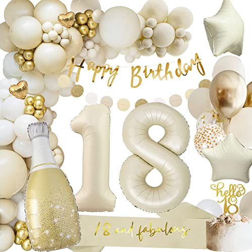 18 Geburtstag Deko, 18 Geburtstag Mädchen Junge, Geburtstagsdeko 18, Beige Gold Ballon Deko mit Happy Birthday Girlande, Deko 18. Geburtstag Luftballons für Frauen Mann 18. Geburtstag Dekorationen 18 Geburtstag Deko, 18 Geburtstag Mädchen Junge, Geburtstagsdeko 18, Beige Gold Ballon Deko mit Happy Birthday Girlande, Deko 18. Geburtstag Luftballons für Frauen Mann 18. Geburtstag Dekorationen von adaziau