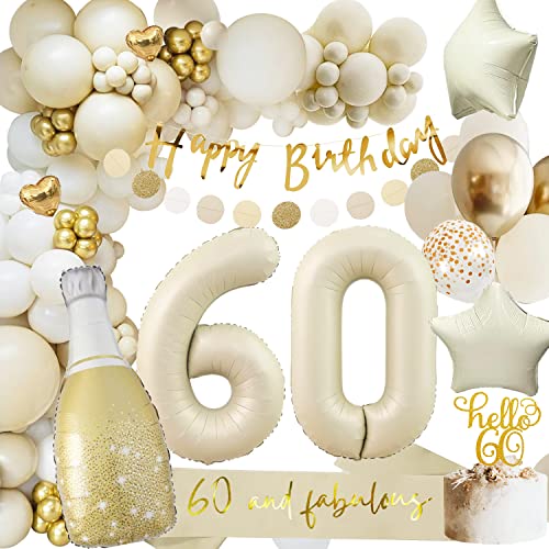 60 Geburtstag Deko, 60 Geburtstag Frauen Männer, Geburtstagsdeko 60, Beige Gold Ballon Deko mit Happy Birthday Girlande, Deko 60. Geburtstag Luftballons für 60. Geburtstag Dekorationen 60 Geburtstag Deko, 60 Geburtstag Frauen Männer, Geburtstagsdeko 60, Beige Gold Ballon Deko mit Happy Birthday Girlande, Deko 60. Geburtstag Luftballons für 60. Geburtstag Dekorationen von adaziau