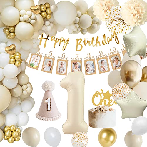 Geburtstagsdeko 1 Junge Mädchen, 1 Geburtstag Mädchen Junge, Beige Gold Geburtstagsdeko, Kindergeburtstag Deko mit Happy Birthday Girlande, 1 luftballon Geburtstag für Erster Geburtstag Dekorationen Geburtstagsdeko 1 Junge Mädchen, 1 Geburtstag Mädchen Junge, Beige Gold Geburtstagsdeko, Kindergeburtstag Deko mit Happy Birthday Girlande, 1 luftballon Geburtstag für Erster Geburtstag Dekorationen von adaziau
