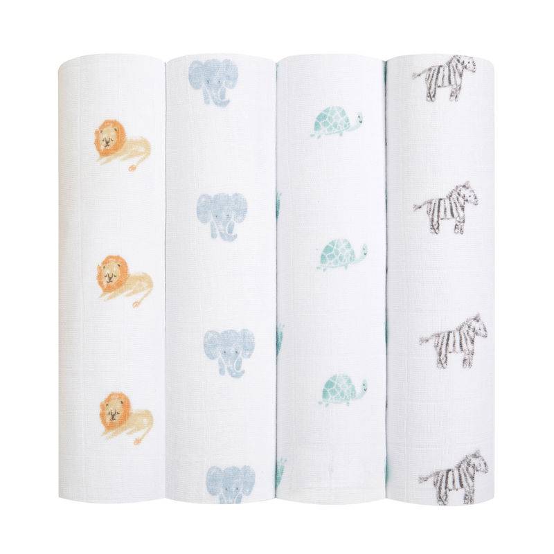 Musselin-Pucktuch ANIMAL KINGDOM (120x120) 4er-Pack von aden + anais