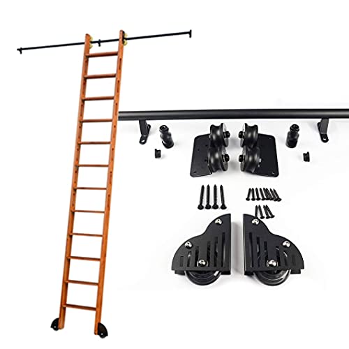 Schiebetür-Hardware-Kit für Scheunentor, Rundrohr, Bibliotheks-Hardware, Rollen, komplettes Set, Hardware-Schienen-Kit (ohne Leiter) mit Bodenrollen, schwarz (Größe: 200 cm Schienen-Set) (100 °C) von adsfvjndjcvdjcnjzsd