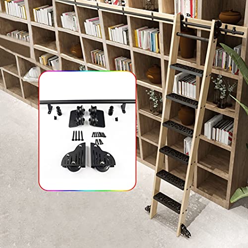 Schiebetür-Set, Rollleiter, Schiebetür, Hardware-Kit + Verlängerungsschiene/Schiene (ohne Leiter) 1 m - 6 m mit Bodenrollenrädern (schwarz), Größe: 500 cm Schienen-Kit) (400 cm Schienen-Set) (16 Stück von adsfvjndjcvdjcnjzsd