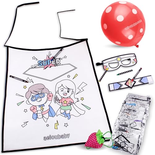 FÄRBBARES SUPERHELDEN-SET 30 Einzelpackungen mit Umhang, Maske, Armband, 5 Farbwachsmalstiften und Ballon | DIY Non-Woven Kit für Kinder | Kreatives Geschenk für Kindergeburtstage und Kinderpartys von aeioubaby.com