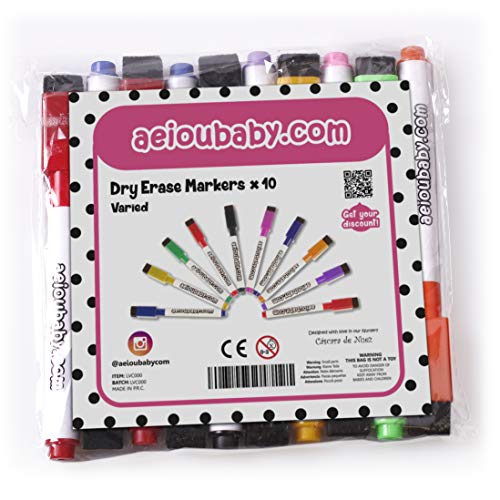 aeioubaby.com 10 Magnetische Whiteboard-Marker mit integriertem Löscher| Spezielle Trockenlöschung | Set Ideale Packung für Zuhause, Schule und Büro von aeioubaby.com