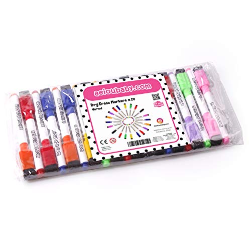 aeioubaby.com 20 Magnetische Whiteboard-Marker mit integriertem Löscher| Spezielle Trockenlöschung | Set Ideale Packung für Zuhause, Schule und Büro von aeioubaby.com