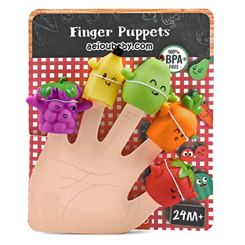 aeioubaby.com Fingerpuppen für Kinder und Babys | 5 Obst und Gemüse | PVC-Handpuppen ohne BPA | Badespielzeug | Handpuppen Geschichten von aeioubaby.com