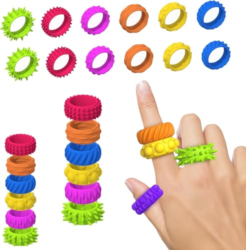 6 Stück Fidget Toys Sensory Stones, 12 Stück Fidget Ring Toys für Kinder Erwachsene von agctrler