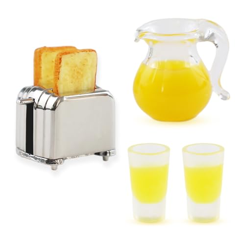 agctrler 6 Stück Mini Puppenhaus Zubehör Wichtel Zubehör Harz, 1/12 Miniatur Toaster und Milch Essen und Trinken, Kinderküche zubehör, Miniatur Lebensmittel Puppenhaus Dekoration (Gelb) von agctrler