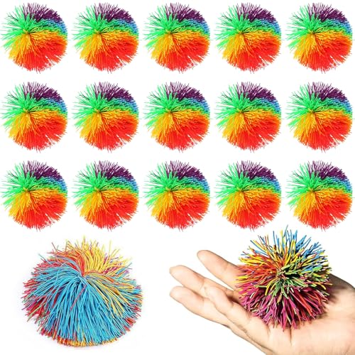 15 Stück Farbe Stringy Balls, Wuschelball Rainbow Sensory Ball Mitgebsel Hüpfball Kinder Regenbogenball Mitbringsel Kindergeburtstag 5 6 7 8 9 10 Jahre für Familienspiele Freundesspiele von agogue