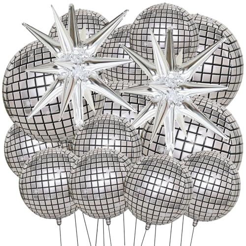 20 Stück Silberne Discokugel Luftballons, Disco Folienballons für Disco Party Deko Discokugel Ballon Kugel Luftballons für Disko Tanz Geburtstag Party von agogue