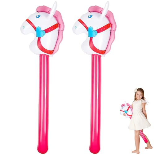 agogue 2 Stück Aufblasbares Pferd, Hobby Horse Pferde Spielzeug, Hohe Qualität Steckenpferd Kinder Spielen, Stockpferd Für Kinder Ist EIN Geschenk Requisite Für Spiel Parteien (Pink) von agogue
