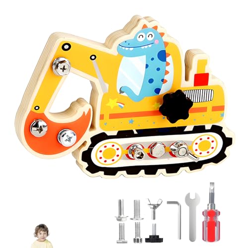agogue Montessori Schraubbrett, Holz Kinder Bagger Spielzeug Montessori Spielzeug Ab 3 Jahre, Robustes Holz Planierraupen Motorikspielzeug für Kinder Kindergarten von agogue